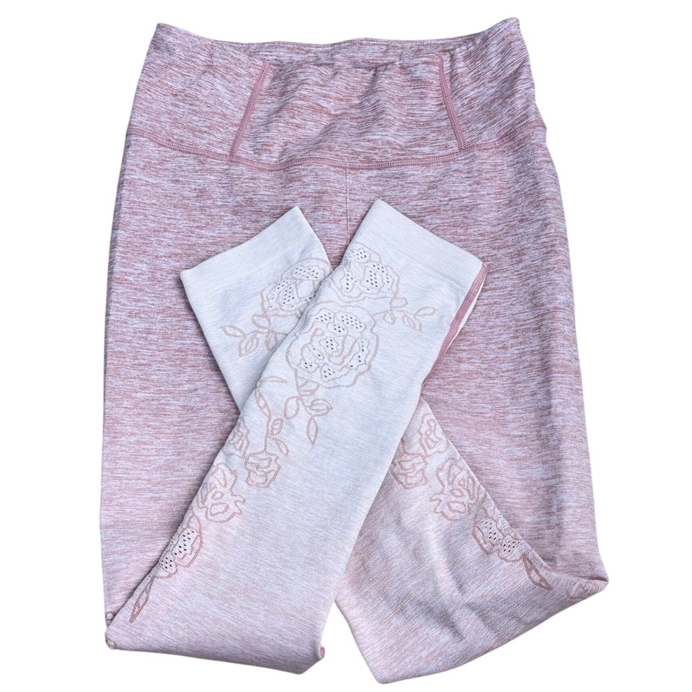 CALIA (Pink) Heathered Floral Laser Cut Leggings Womens Size M Activewear